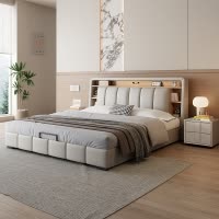 意式轻奢真皮床现代简约主卧室双人床家用多功能储物床软包大婚床