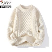 啄木鸟春秋新款圆领麻花毛衣男士冬季加绒针织打底衫内搭线上衣服