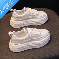 SUNTEK2023新款夏季搭裙子透气网面老爹鞋女5cm厚底松糕小白鞋百搭休闲