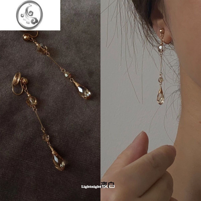 JiMi236施家水晶14k包金耳线无耳洞蚊香盘耳夹超闪透亮通勤