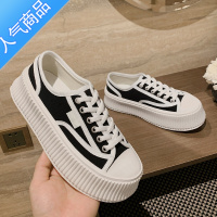 SUNTEK小香风厚底帆布鞋女2023夏季新款百搭松糕小白鞋女休闲板鞋饼干鞋