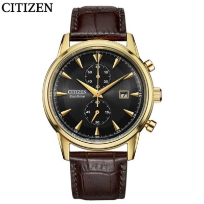 国行西铁城CITIZEN手表光动能计时日显小牛皮皮带时尚休闲男表CA7008-11E