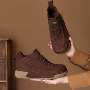 头层牛皮秋冬新款中帮马丁靴户外工装鞋皮鞋女加绒休闲潮搭