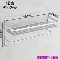 免打孔浴室置物架太空铝卫浴置物架双层毛巾架壁挂卫生间置物架 三维工匠 加厚50厘米双层一杆+胶