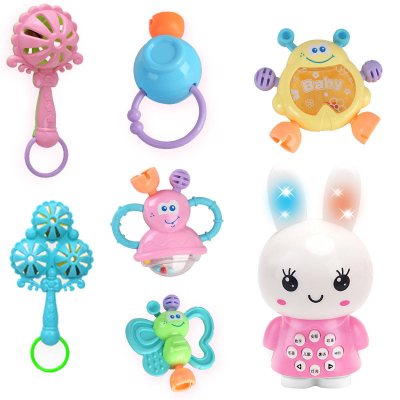 0-1岁婴儿玩具牙胶手摇铃3-6-12个月8男女孩早教幼儿宝宝牙胶6件套+兔宝宝