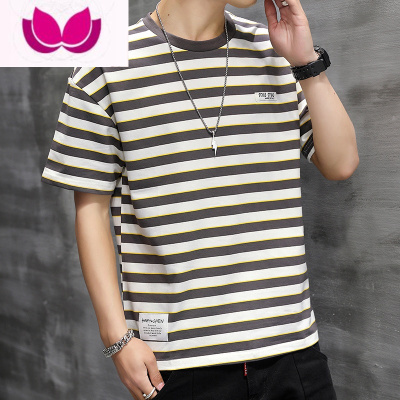 七斓条纹t恤男士宽松潮流短袖夏季薄款ins潮牌百搭冰丝半袖上衣服