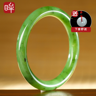 印象眸和田玉碧玉手镯猕猴桃绿圆条女款玉镯多口径可选附送证书