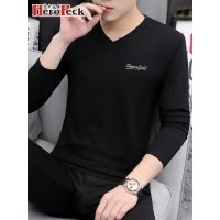 SUNTEK2020莫代尔秋装长袖t恤男士黑色V领潮流内搭秋衣服打底衫外穿卫衣卫衣