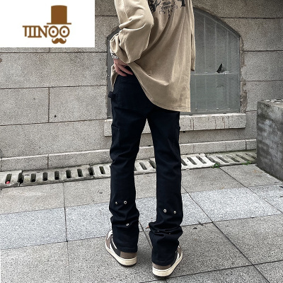 YANXU美式高街vibe风工装纯色休闲裤男ins潮牌宽松显瘦微喇叭直筒长裤