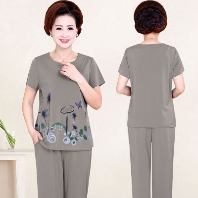 中老年夏装女两件套妈妈夏季套装5060老年人女装新款短袖上衣奶奶