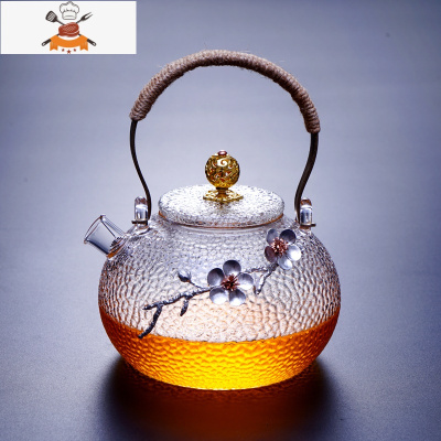 日式梅花整套功夫茶具套装家用耐热玻璃泡茶壶茶杯茶道锤纹烧水壶 梅花壶(2朵花)700毫升 敬平