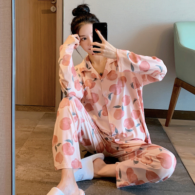 HLCOMAN睡衣女春秋棉长袖可外穿2020新款日系水蜜桃子棉家居服冬款