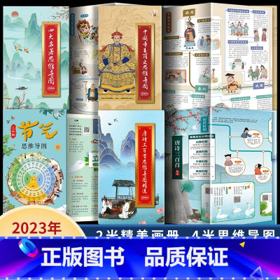 [全套4册思维导图]四大名著+中国帝王+二十四节气+唐诗三百首 [正版]抖音同款四大名著思维导图画册人物关系图水浒传三国