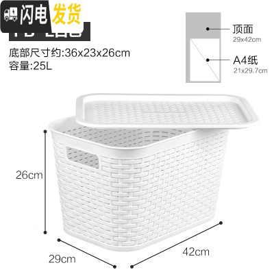 三维工匠多功能厨房卫生间塑料镂空藤编纹带盖储物整理盒收纳箱