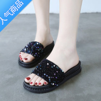 SUNTEK可湿水沙滩配裙子的凉鞋网红拖鞋女外穿厚底带钻可水洗松糕仙女风