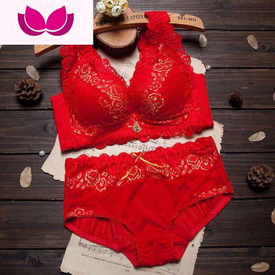 七斓单件/套装本命年红色蕾丝无钢圈文胸聚拢内衣大码加厚胸罩