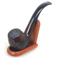 SANDA三达檀木手工烟具 两用烟斗丝烟叶过滤芯型烟嘴 小叶黑檀弯型雕花烟斗