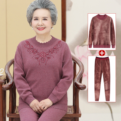 恋名媛中老年人秋冬装女奶奶装保暖内衣套装妈妈外套打底衫加绒加厚棉衣妈妈装