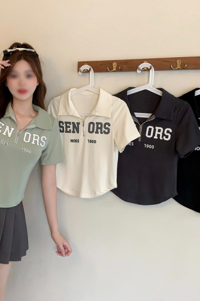 夏季女装胖mm遮肚上衣藏肉不规则休闲百搭polo领正肩短袖T恤新款