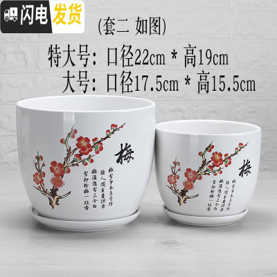 三维工匠陶瓷绿萝花盆家用好看大号个性创意室内简约吊兰 新款梅花(特大+大号)2件套 特大花盆容器