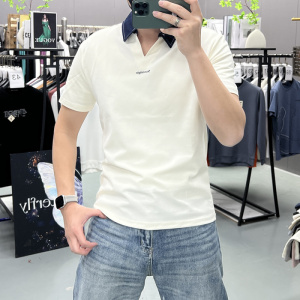 夏季新款短袖简约个性V领Polo衫男士半袖半截袖打底衫T恤男装体恤