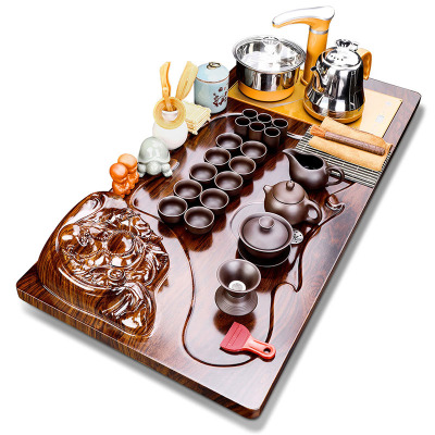 言艺紫砂茶具套装家用整套陶瓷泡茶器实木茶盘圣龙西施配笑佛弥勒全自动快速炉