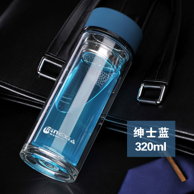 家柏饰(CORATED)双层玻璃杯男士水杯茶杯家用便携茶水分离泡茶透明过滤带盖杯子女