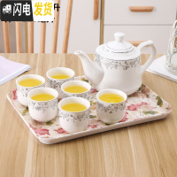 三维工匠陶瓷茶具套装家用客厅婚庆现代简约耐热泡茶壶水杯饮具整套送茶盘 银腾花套装(1壶6杯带花盘) 8件