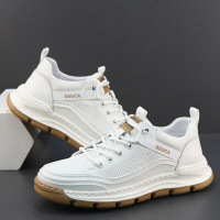 男士休闲鞋高级感男软底轻便头层牛皮小白鞋夏季镂空透气板鞋