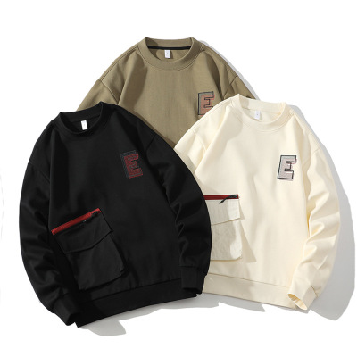 卫衣男春秋季新款青年潮牌圆领印花长袖T恤宽松百搭男装圆领上衣