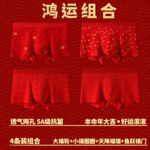 2-4条盒装80S莫代尔本命年男士内裤男平角裤结婚四角短裤头