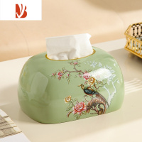 三维工匠美式纸巾盒摆件陶瓷客厅茶几简约现代抽纸盒家用创意烟灰缸套装 面包纸巾盒-绿色