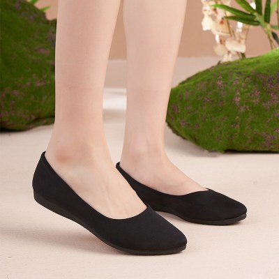 述雅老北京布鞋女牛筋底软底一脚蹬上班2021夏季新款黑色工作平底鞋子