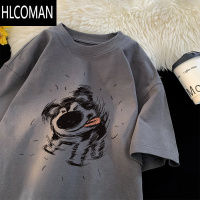 HLCOMAN卡通创意小狗短袖t恤男生夏季宽松260g上衣白色休闲半袖