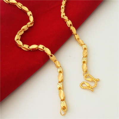 越南沙金项链男女 24k铜镀金久不掉色欧币仿黄金实心竹节情侣项链送女朋友老婆情人节七夕生日礼物