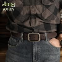 JEEP吉普男款皮带真皮针扣时装腰带牛仔裤休闲中年轻人牛皮男裤带