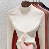 蚕丝羊绒德绒半高领打底衫女发热一体绒内搭秋冬双面磨毛保暖上衣