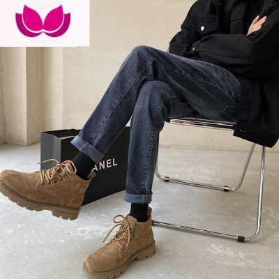 七斓修身高级感裤子配马丁靴深蓝色牛仔裤男款直筒小脚痞帅男装烟管裤