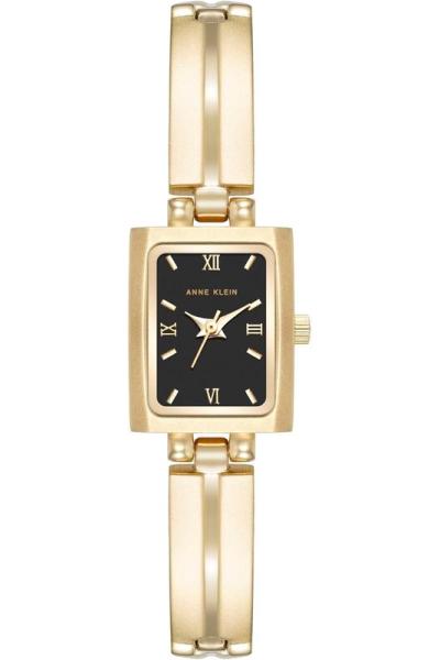 Anne Klein手表女秒针石英矩形30米防水金色表带商务休闲女表