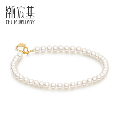 潮宏基珍爱小米珠黄18K金珍珠手链淡水珠手饰女礼物手绳FQ约3.7g-链长约16cm+尾链