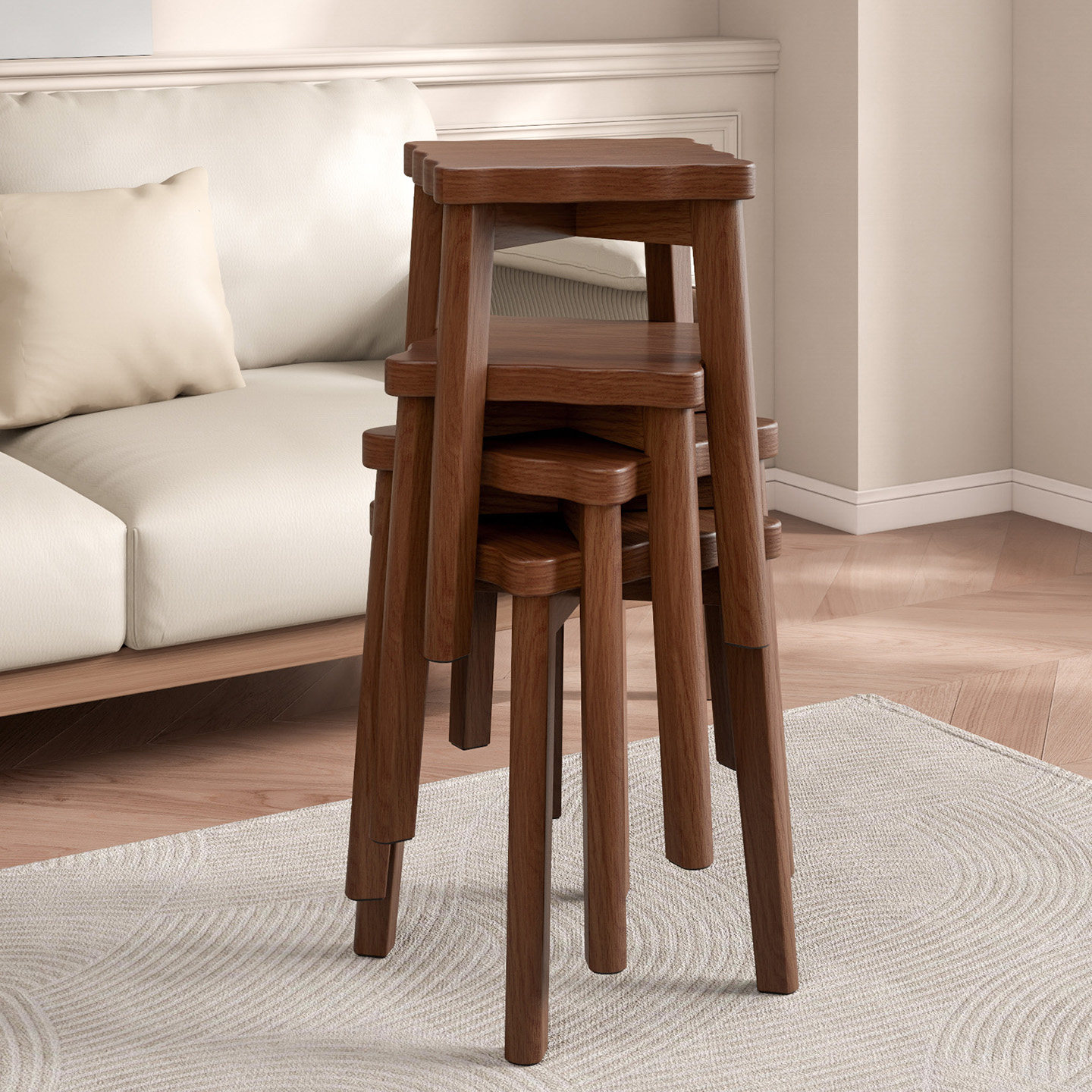 新中式方凳实木凳子家用可叠放客人备用凳餐桌化妆梳妆凳结实耐用