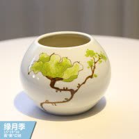新中式创意台面花瓶茶几餐桌台面花器田园花插陶瓷摆件电视柜摆设 三维工匠 绿月季花瓶-中