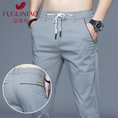 富贵鸟（FUGUINIAO）冰丝休闲裤男夏季新款韩版潮流百搭中青年弹力修身薄款长裤子