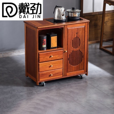 戴劲实木移动茶水柜茶桌边柜泡茶台烧水壶一体边柜单门三抽不锈钢电器