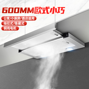 欢呼好太太 抽油烟机抽拉式600mm小尺寸欧式不锈钢顶吸式公寓出租房商用家用大吸力小型小户型隐藏式吸烟机单烟机C-130