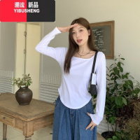 YIBUSHENG大码微胖方领正肩短袖t恤2024新款季胖mm显瘦遮肚不规则上衣女