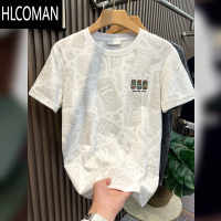 HLCOMAN欧货高端短袖t恤男士2025夏季新款满身卡通印花修身半袖休闲上衣