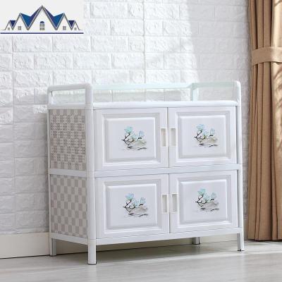 厨房置物架收纳柜落地碗柜铝合金钢化玻璃储物柜子家用简易橱柜 三维工匠