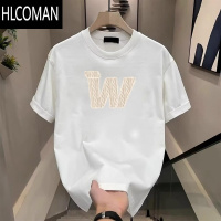 HLCOMAN潮牌字母T恤简约设计感痞帅男短袖夏季潮牌圆领套头半袖