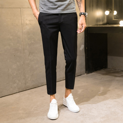 梵克公牛四季裤子男韩版流常规小脚休闲裤常规垂感西裤浅灰格子九分裤男